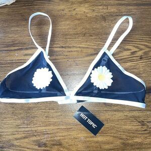 Hot Topic Mesh Daisy Appliqué Bralette Black‎ Festival Size Large